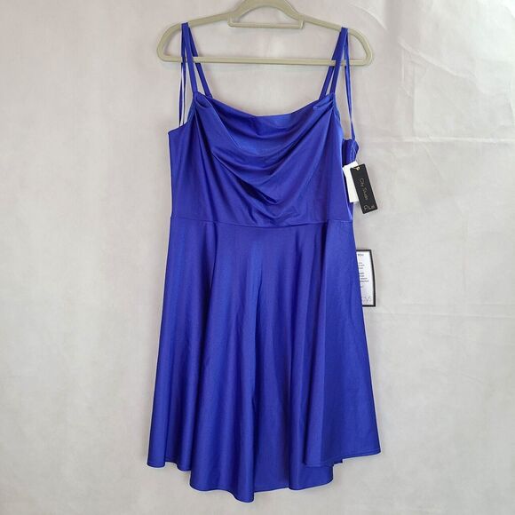 New CITY STUDIOS Wn's (16W) Royal Blue Satin Party Mini Fit & Flare Dress $79 - Picture 2 of 10